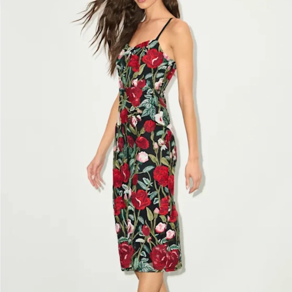 Lulu's Black Floral Midi Dress - Picture 2 of 4